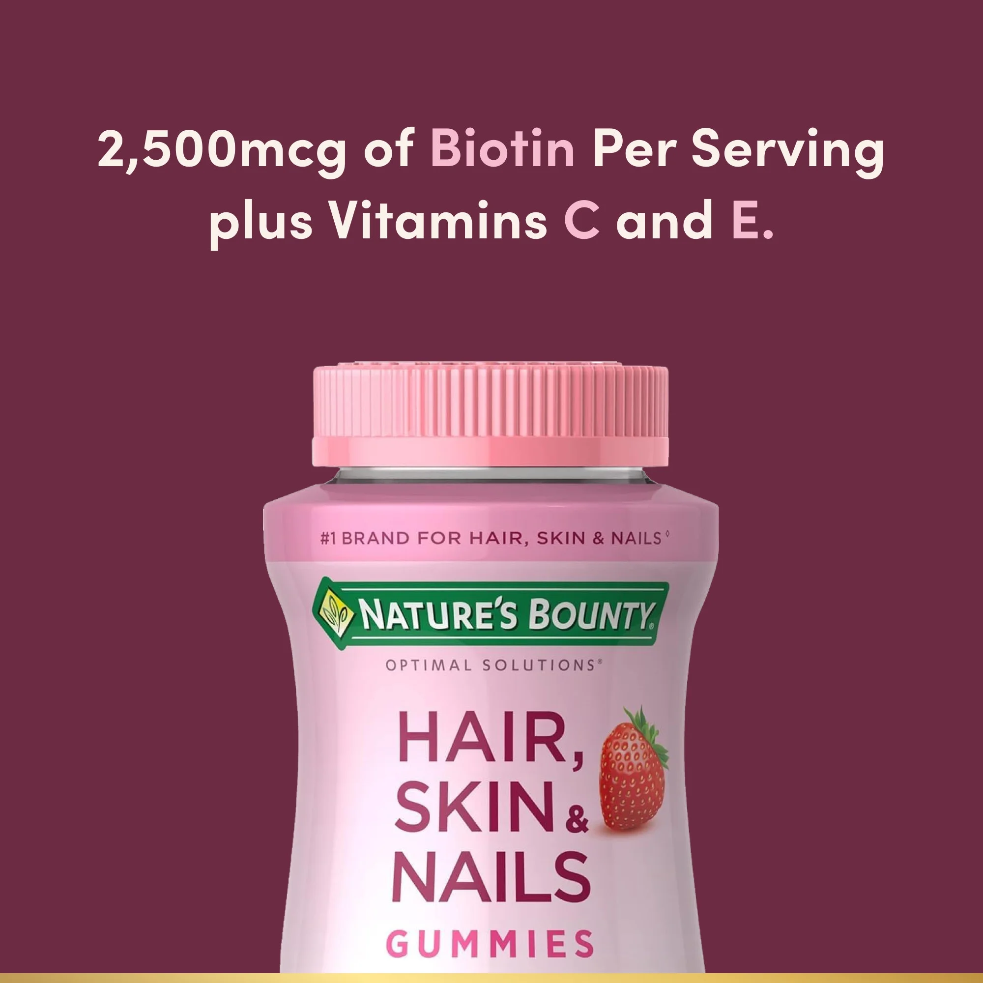 Nature's Bounty Hair, Skin and Nails Strawberry Gummies, 2500mcg Biotin, 140 Ct. Nature's Bounty Hair, Skin and Nails Strawberry Gummies, 2500mcg Biotin, 140 Ct. - Image 3