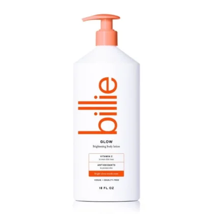 Billie Glow Brightening Women's Body Lotion, Citrus Woods Scent, With Vitamin C, 18 fl oz