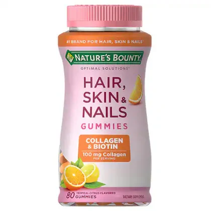 Nature's Bounty Optimal Solutions Hair, Skin & Nails with Biotin & Collagen Tropical Citrus, ct 80