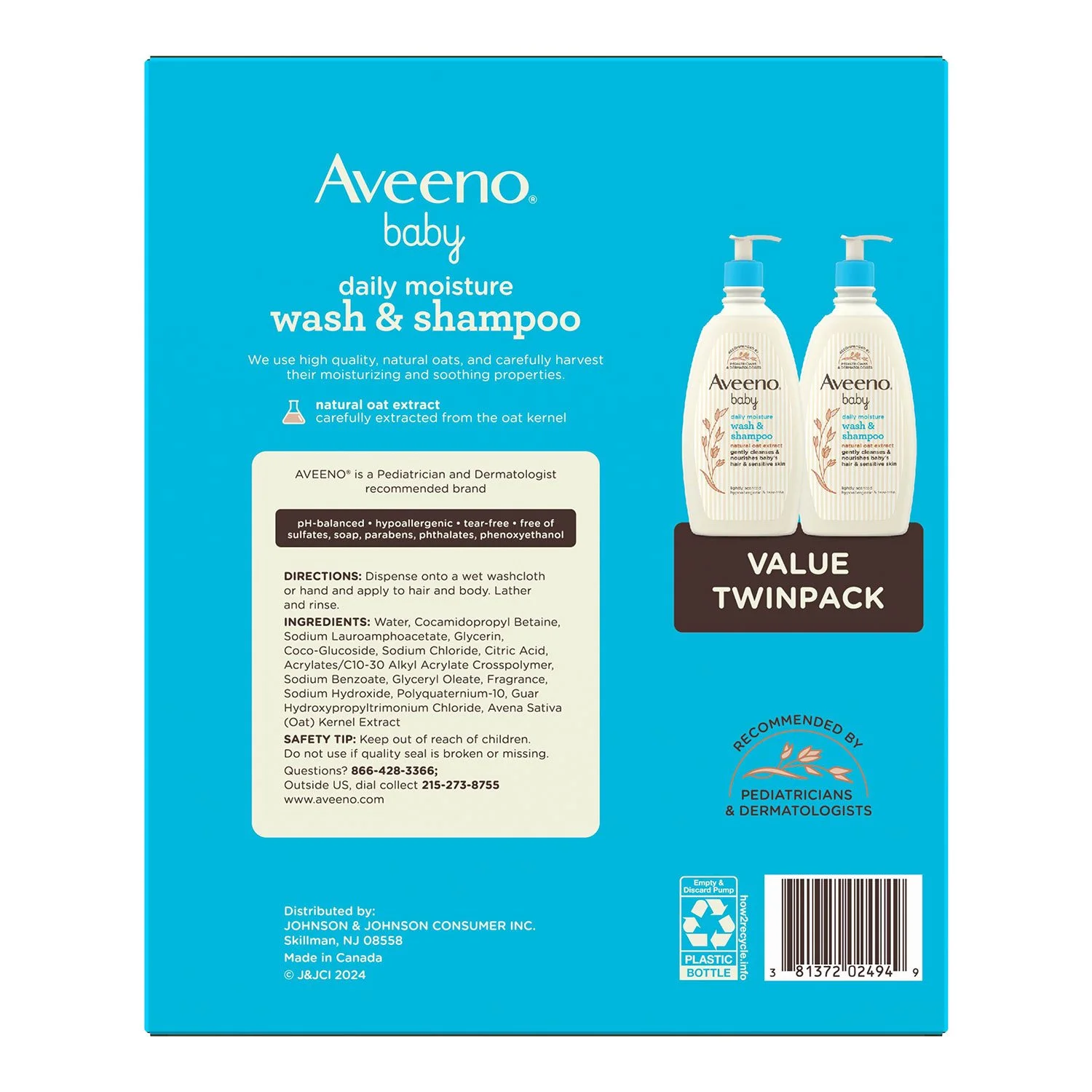 Aveeno Baby 2-in-1 Wash and Shampoo, 18 fl. oz., pk of 2 Aveeno Baby 2-in-1 Wash and Shampoo, 18 fl. oz., pk of 2 - Image 2