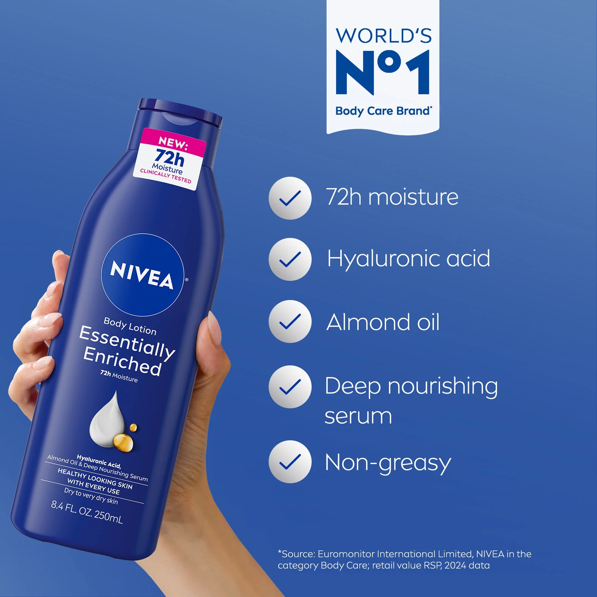NIVEA Essentially Enriched Body Lotion with Hyaluronic Acid and Almond Oil, 8.4 fl oz NIVEA Essentially Enriched Body Lotion with Hyaluronic Acid and Almond Oil, 8.4 fl oz - Image 4
