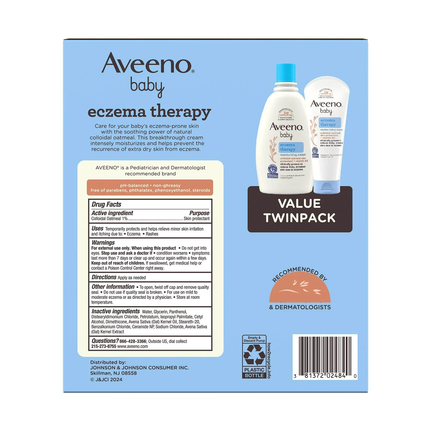 Aveeno Baby Eczema Therapy Moisturizing Cream, 7.3 fl. oz. and 12 fl. oz. pk of 2 Aveeno Baby Eczema Therapy Moisturizing Cream, 7.3 fl. oz. and 12 fl. oz. pk of 2 - Image 3